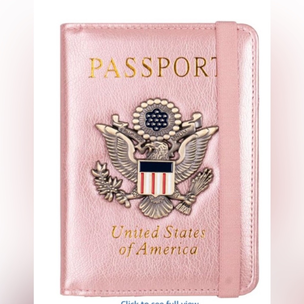 New RFID Blocking Passport Holder, Leather Travel Wallet, Rose Gold new
